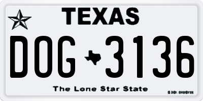 TX license plate DOG3136