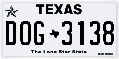 TX license plate DOG3138