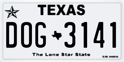 TX license plate DOG3141