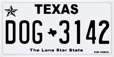 TX license plate DOG3142