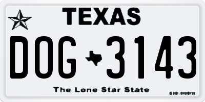 TX license plate DOG3143