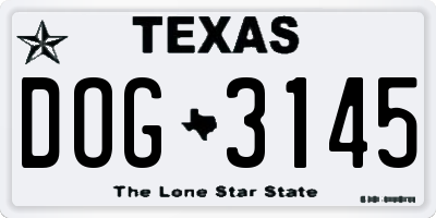 TX license plate DOG3145
