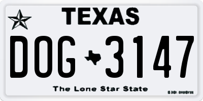 TX license plate DOG3147