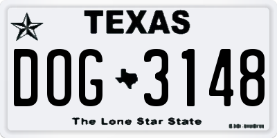 TX license plate DOG3148