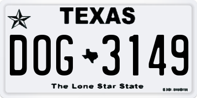 TX license plate DOG3149