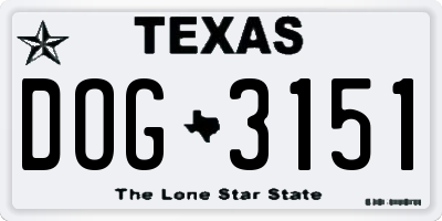 TX license plate DOG3151