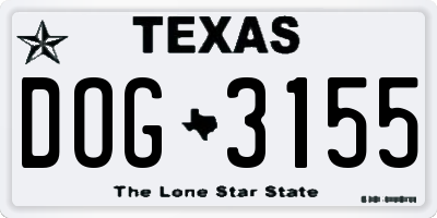 TX license plate DOG3155