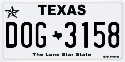 TX license plate DOG3158