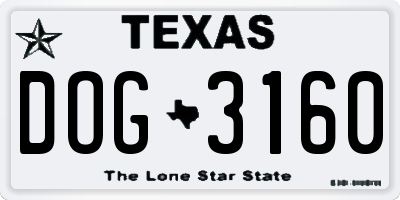 TX license plate DOG3160