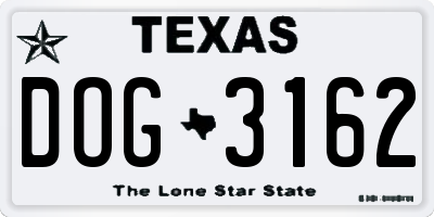 TX license plate DOG3162