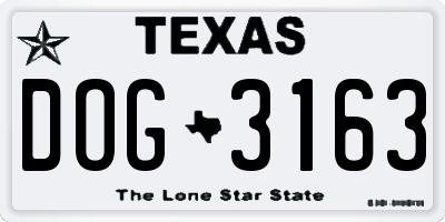 TX license plate DOG3163