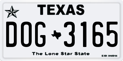 TX license plate DOG3165