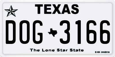 TX license plate DOG3166