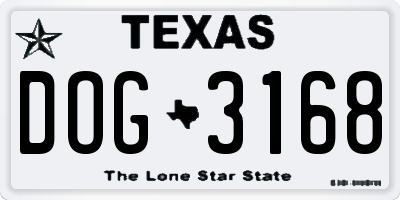 TX license plate DOG3168