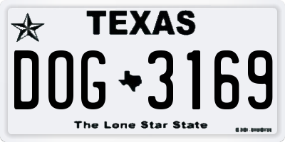 TX license plate DOG3169