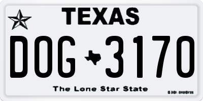 TX license plate DOG3170