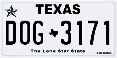 TX license plate DOG3171