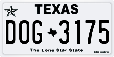 TX license plate DOG3175