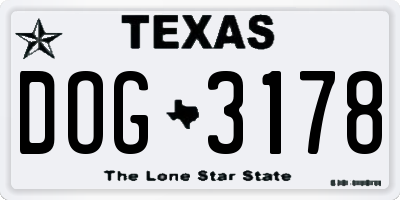 TX license plate DOG3178