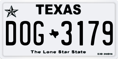 TX license plate DOG3179
