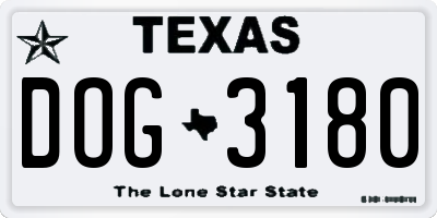 TX license plate DOG3180
