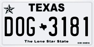 TX license plate DOG3181