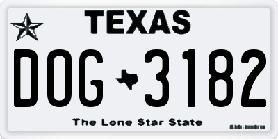TX license plate DOG3182
