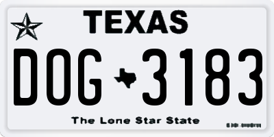 TX license plate DOG3183
