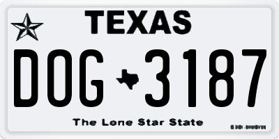 TX license plate DOG3187