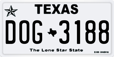 TX license plate DOG3188
