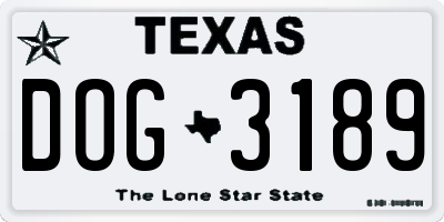 TX license plate DOG3189