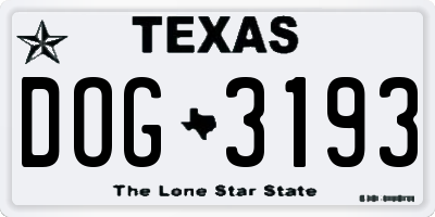 TX license plate DOG3193