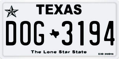 TX license plate DOG3194