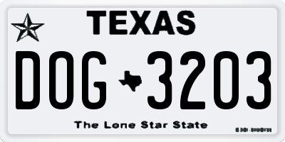 TX license plate DOG3203