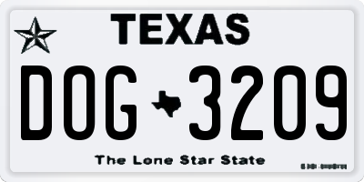 TX license plate DOG3209
