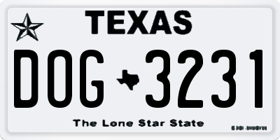 TX license plate DOG3231