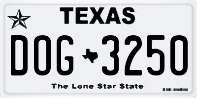TX license plate DOG3250