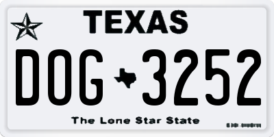 TX license plate DOG3252