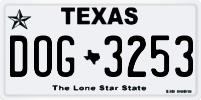 TX license plate DOG3253