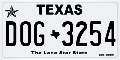 TX license plate DOG3254