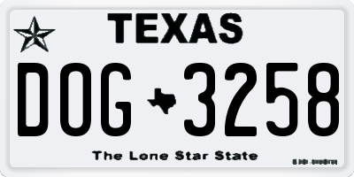 TX license plate DOG3258