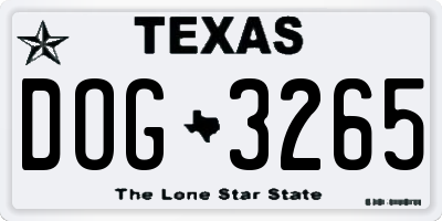 TX license plate DOG3265