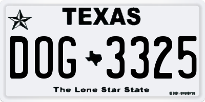 TX license plate DOG3325