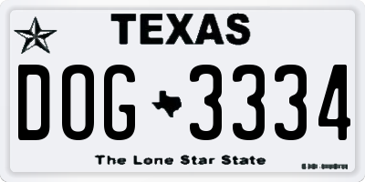 TX license plate DOG3334