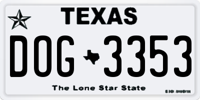 TX license plate DOG3353