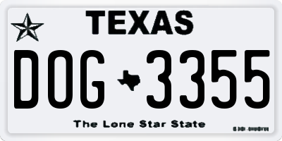 TX license plate DOG3355