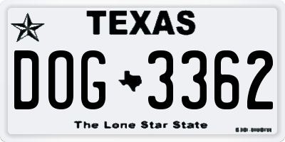 TX license plate DOG3362