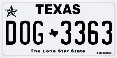 TX license plate DOG3363