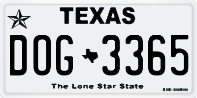 TX license plate DOG3365