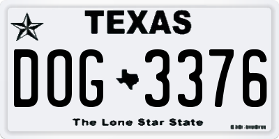 TX license plate DOG3376